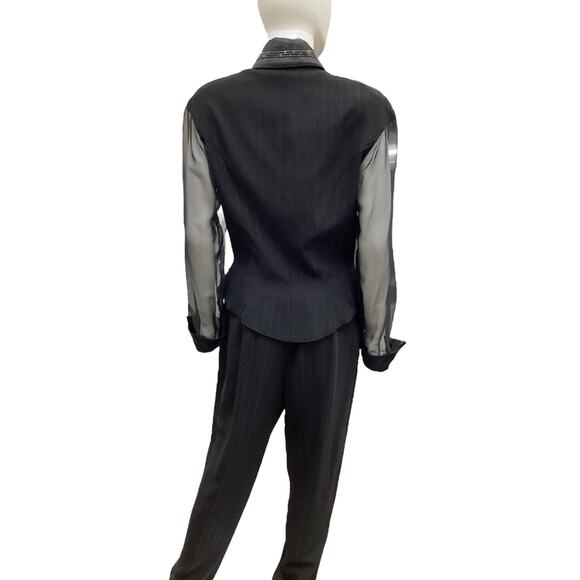 VTG Cache Set Jacket+Pants Women’s Size12 Made In USA Sheer Sleeve Beaded Collar - Picture 4 of 12